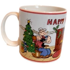 Popeye Vintage 1991 Happy Holidays Presents Mug Cartoon Classic Mug 12 oz